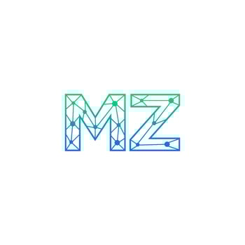 Abstract letter MZ logo design with line dot connection for technology and digital business company. vector
