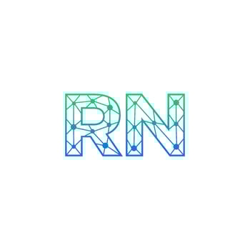 Abstract letter RN logo design with line dot connection for technology and digital business company. vector