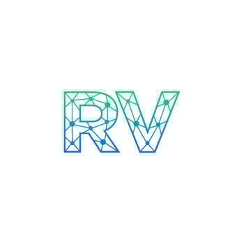 Abstract letter RV logo design with line dot connection for technology and digital business company. vector
