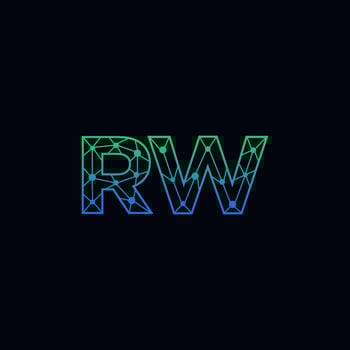 Abstract letter RW logo design with line dot connection for technology and digital business company. vector