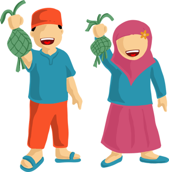 Two Little Muslim Children Hold Ketupat png