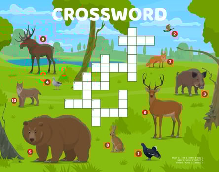 Crossword grid. Cartoon hunting animals and birds vector