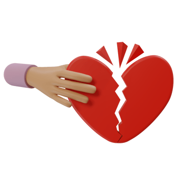 3d render illustration of the icon of a hand taking a broken heart. the concept of a woman's hand holding a broken heart depicts sadness, disappointment and divorce png