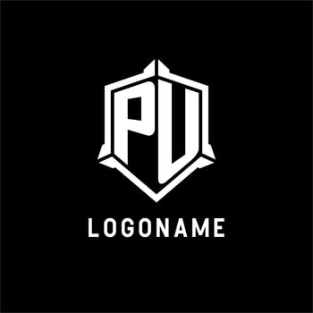 PU logo initial with shield shape design style vector