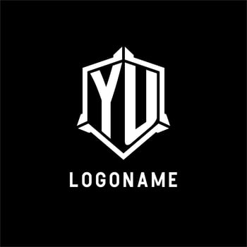 YU logo initial with shield shape design style vector