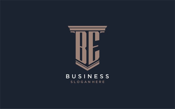 BE initial logo with pillar style, luxury law firm logo design ideas vector