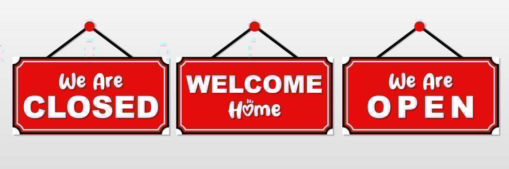 we are open we are closed printable board sign shop window and door hanging tag for business collection vector