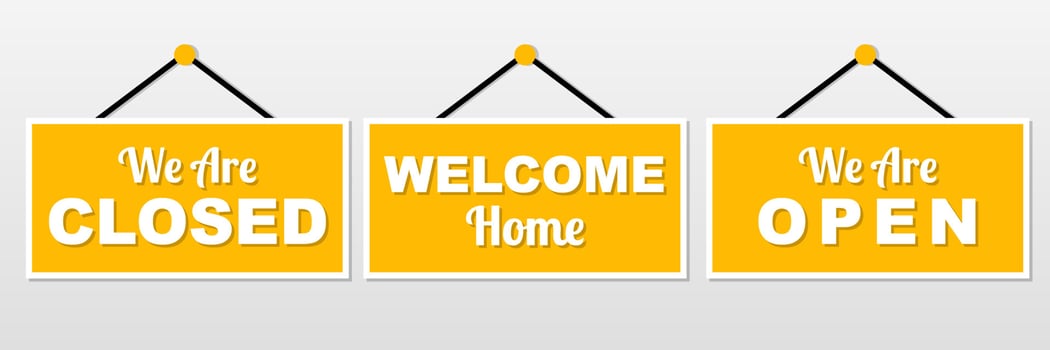 we are open we are closed printable board signs shop window and door hanging tag for home business collection vector