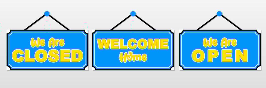 we are open we are closed printable yellow board sign shop window and door hanging tag for business collection vector