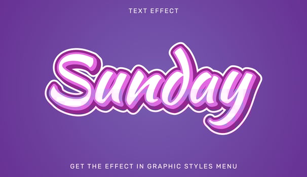 Sunday editable text effect in 3d style vector