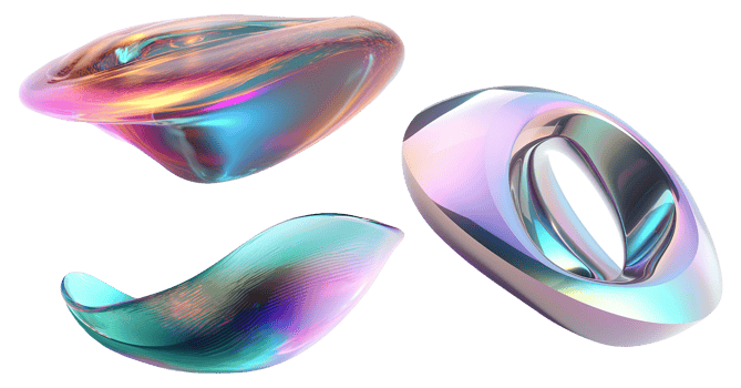 Set of abstract multicolor shapes on transparent background. Metallic holographic color. Trendy and futuristic design elements as . Iridescent cut out objects. . png