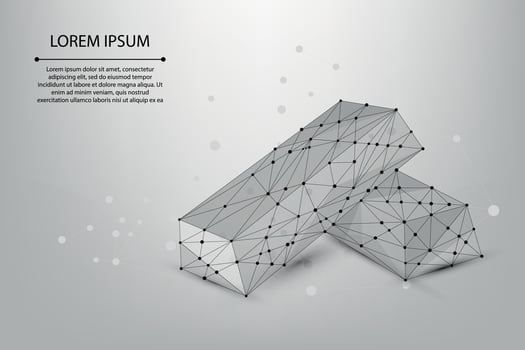 Abstract image of a fine gold bar consisting of points, lines, and shapes and broken a part triangle. Polygonal wireframe mesh on night sky with dots and stars. Banking illustration vector