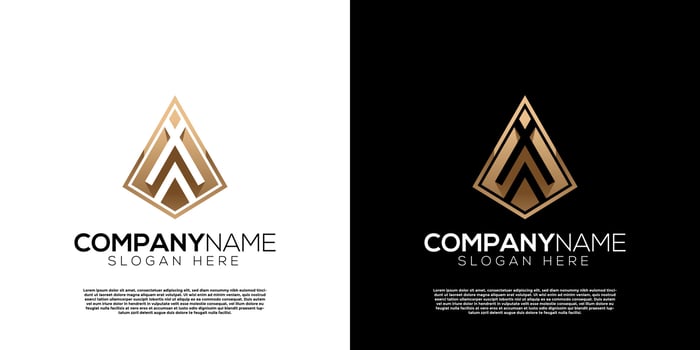 Vector golden pointed spear w letter logo. Creative logo inspiration