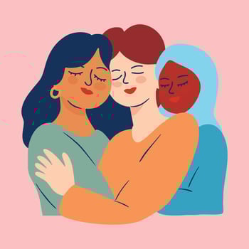 women hugging illustration of unity in diversity vector