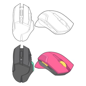 Set of coloring computer mouse outline drawing vector, Computer Mouse in a sketch style, Computer Mouse training template outline, vector Illustration.