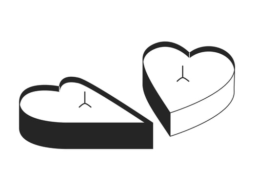 Heart shaped candles line art vector cartoon icon. Romantic love. Scented candles. Editorial, magazine spot illustration black and white. Outline object isolated on white. Editable 2D simple drawing