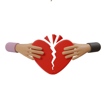 3d render illustration of icon of two hands holding cracked and broken heart. icon concept of being divorced or breaking up of two partners png