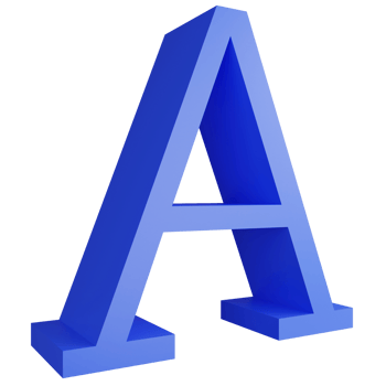 Alphabet A side view icon isolated on transparent background, 3D render blue big letters text element clipping path png