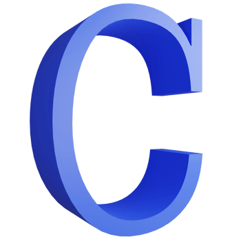 Alphabet C side view icon isolated on transparent background, 3D render blue big letters text element clipping path png
