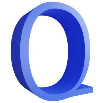 Alphabet Q side view icon isolated on transparent background, 3D render blue big letters text element clipping path png