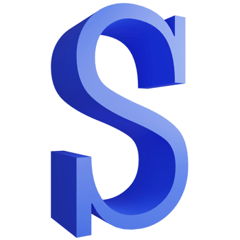 Alphabet S side view icon isolated on transparent background, 3D render blue big letters text element clipping path png