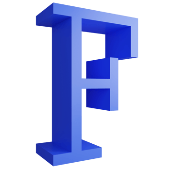 Alphabet F side view icon isolated on transparent background, 3D render blue big letters text element clipping path png
