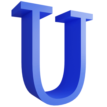 Alphabet U side view icon isolated on transparent background, 3D render blue big letters text element clipping path png