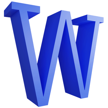 Alphabet W side view icon isolated on transparent background, 3D render blue big letters text element clipping path png
