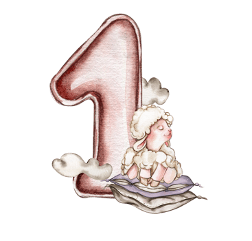 Watercolor hand drawn numbers and fluffy sheep composition. Illustration of a numbers. Perfect for scrapbooking, kids design, wedding invitation, posters, greetings cards, party decoration. png