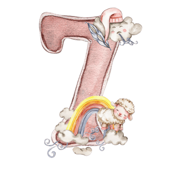 Watercolor hand drawn numbers and fluffy sheep composition. Illustration of a numbers. Perfect for scrapbooking, kids design, wedding invitation, posters, greetings cards, party decoration. png