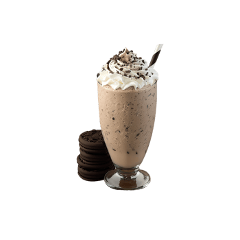 3D Render of Whipped Choco Milkshake Glass And Chocolate Cookies Elements. png