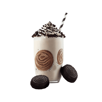 3D Render of Chocolate Milkshake Glass With Stripe Straw, Choco Cookies Elements. png