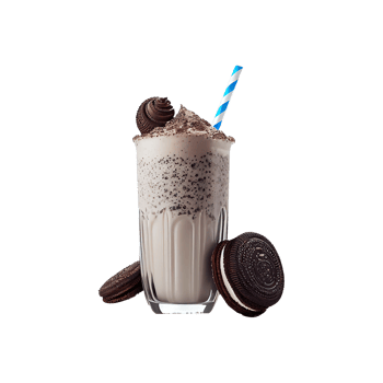 3D Render of Chocolate Milkshake Glass With Stripe Straw, Choco Biscuits Elements. png