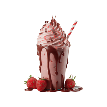 3D Render, Glass of Whipped Strawberry Shake With Dripping Caramel Element. png