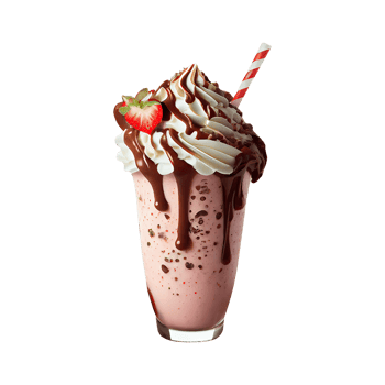 3D Render of Strawberry Shake Glass With Whipped Cream, Dripping Chocolate Syrup Element. png