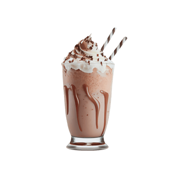 3D Render of Brownie Milkshake Glass With Stripe Choco Wafer Rolls Element. png