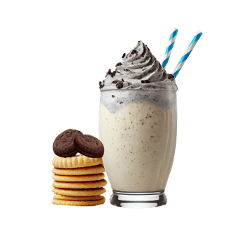 3D Render of Milkshake Glass With Whipped Cream And Cookies Elements. png