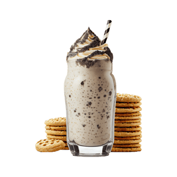 3D Render of Whipped Milkshake Glass With Choco Crumbs And Cookies Elements. png