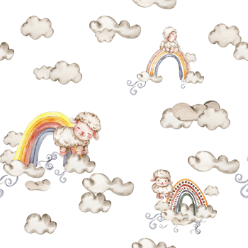 Seamless pattern of rainbow and fluffy sheep. Watercolor hand painted design for baby shower party, birthday, cake, holiday design, greetings card, invitation, fabric, textile. png