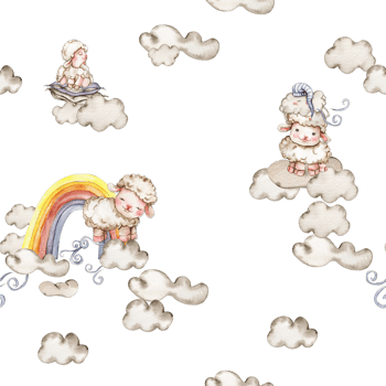 Seamless pattern of rainbow and fluffy sheep. Watercolor hand painted design for baby shower party, birthday, cake, holiday design, greetings card, invitation, fabric, textile. png