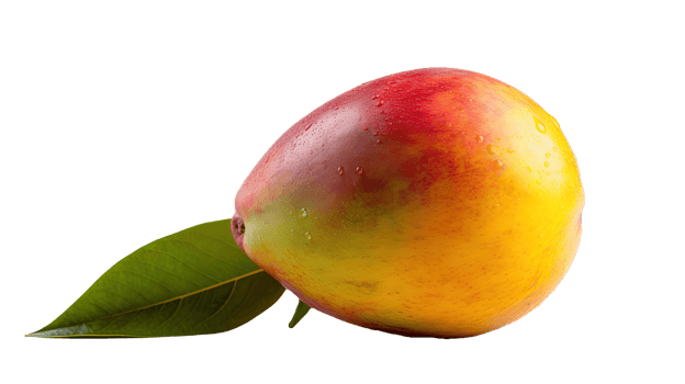 Realistic Ripe Pear with Green Leaf on Background, . png