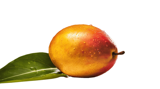 Realistic Ripe Pear with Green Leaf on Background, . png