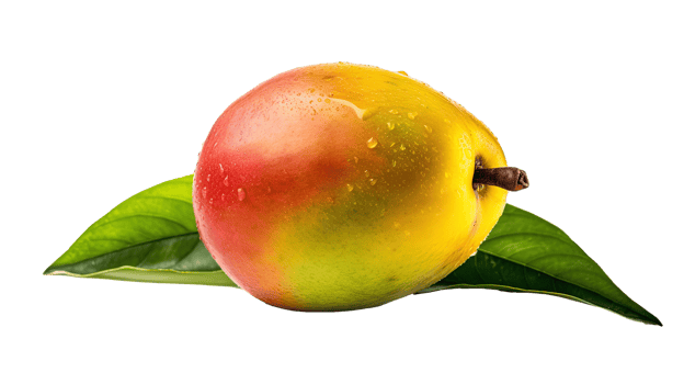 Realistic Ripe Pear with Green Leaf on Background, . png