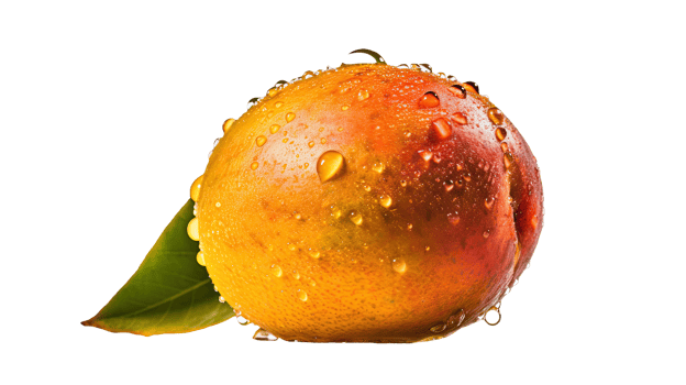 Realistic Ripe Pear with Green Leaf and Water Droplets on Background, . png