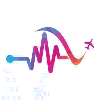 Pulse Travel Logo Template Design Vector. Heart beat and plane vector logo design icon.