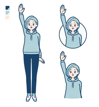 A Young woman in a hoodie with raise hand images vector