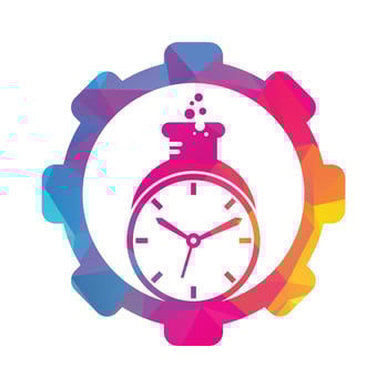Time lab gear shape concept logo vector design. Clock lab logo icon vector design.