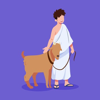 illustration of muslim people carrying sacrificial animals vector