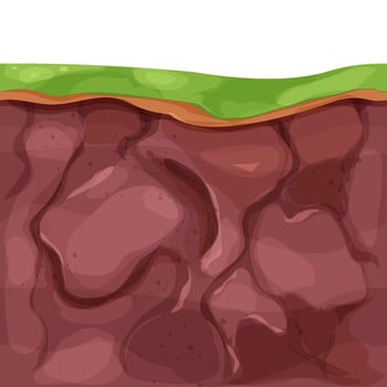 Ground land underground cross section textured with stones in cartoon style. Game level, scenery. Farming ar garden. Vector illustration