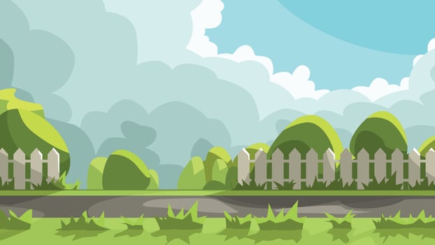 green nature sidewalk cartoon style cloudy weather vector